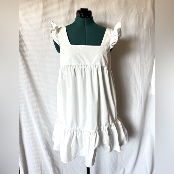 Compania Fantastica White Mini Tiered Poplin Dress with Pockets Size M - Picture 6 of 12